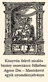 Könyvön fekvő zászlós bárány reneszánsz fülkében: Agnus Dei - Mantskovit 