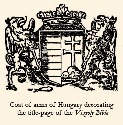 Coat of arms of Hungary decorating the title-page of the Vizsoly Bible