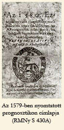 Az 1579-ben nyomtatott prognosztikon címlapja (RMNy S 430A)