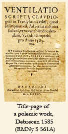 Title-page of a polemic work, Debrecen 1585 (RMNy S 561A)