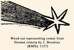 Wood-cut representing comet from Hornus cometa by J. Bocatius (RMNy 1157)