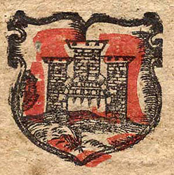The crest of the town Kolozsvár,  often decorating calendars printed in red and black