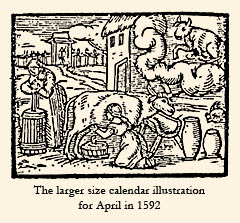 The larger size calendar illustration for April in 1592 