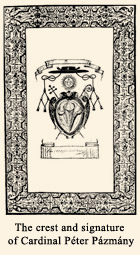 The crest and signature of Cardinal Péter Pázmány