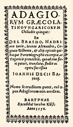 A Klöss-nyomda egyik legjelentősebb kiadványa az első magyar közmondásokat tartalmazó Adagiorum Baranyai Decsi Jánostól (RMNy 815)