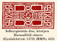 Szőnyegmintás dísz, középen   Havasalföld címere (Gyulafehérvár  1579) RMNy 435 
