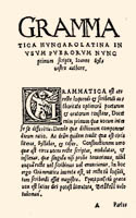 The first page of Grammatica (RMNy 39) with an initial representing a putto 