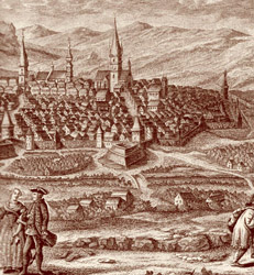 The view of Szeben in a contemporary engraving