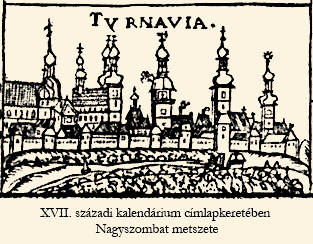 XVII. századi kalendárium címlapkeretében Nagyszombat metszete