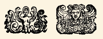 two tail-pieces: one representing an angel, the other a female head with a wreath of flowers in her neck 